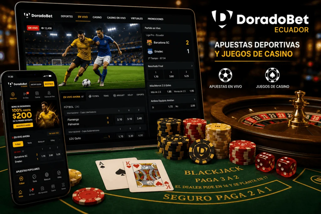 Plataforma de DoradoBet Ecuador con casino online, ruleta y apuestas deportivas en una sola experiencia.