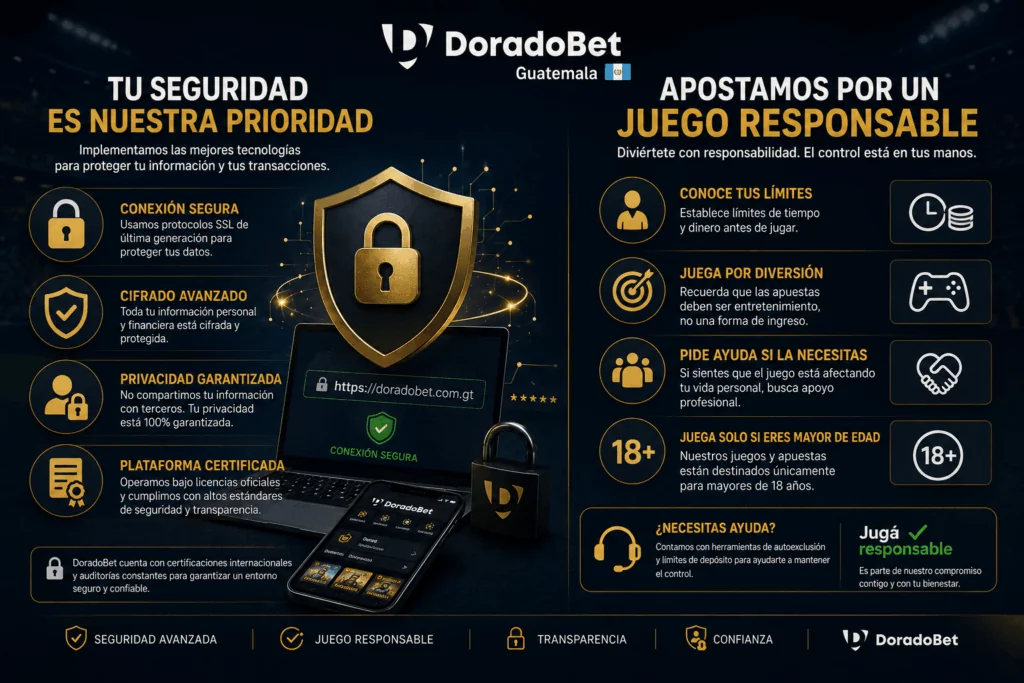 Medidas de seguridad y juego responsable disponibles para usuarios de DoradoBet Guatemala.
